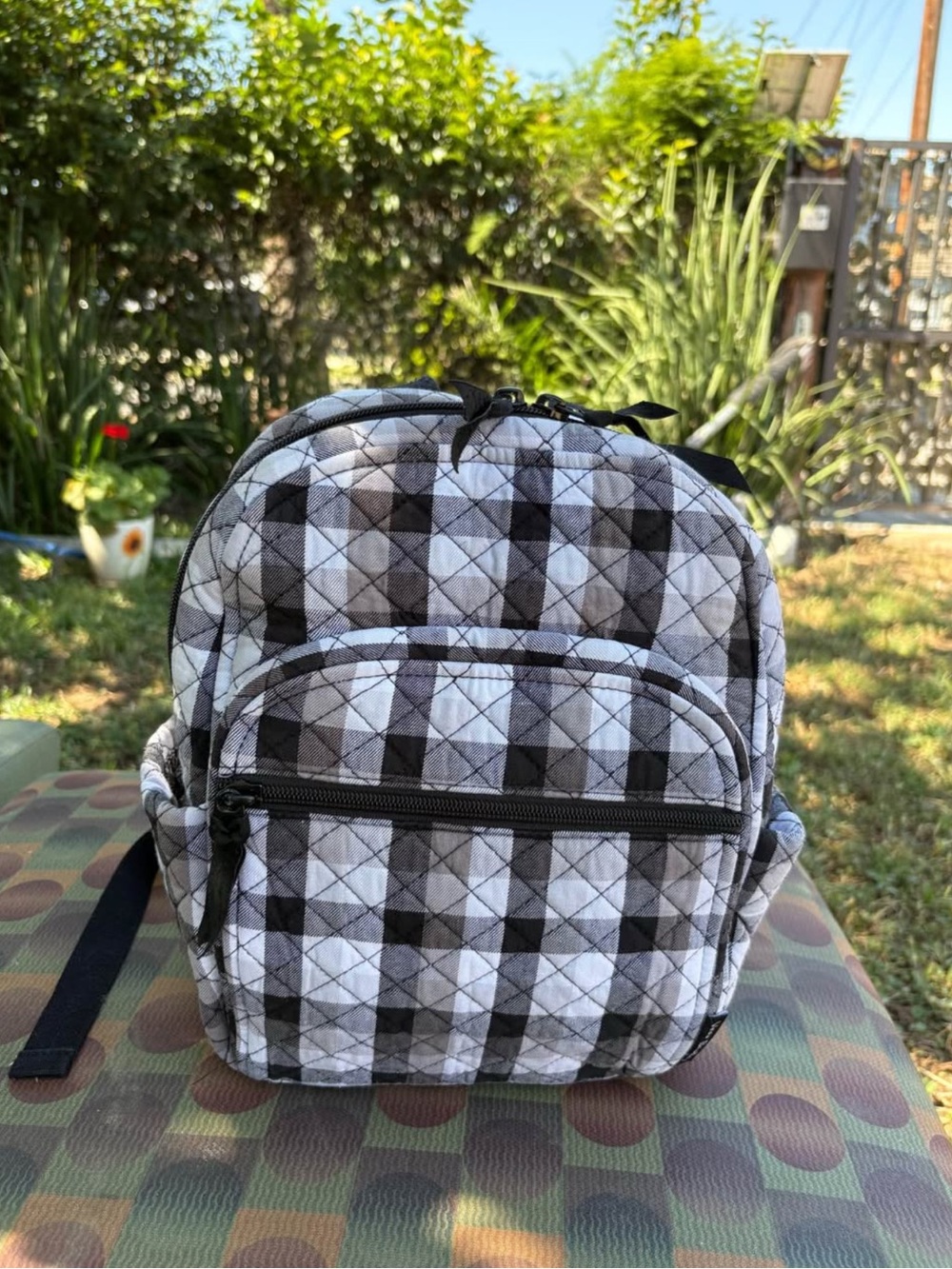 Vera Bradley Black and White Quilted Plaid Mini Backpack